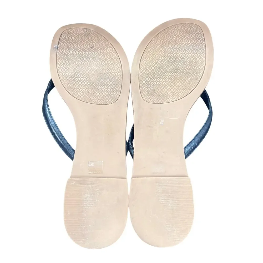 Tory Burch Charm Black Leather Flip Flop Strap  Sandals 8.5